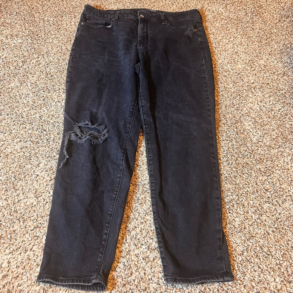 Old Navy OG Straight High Rise Black Distressed Jeans‎ Slim Pockets Size 14